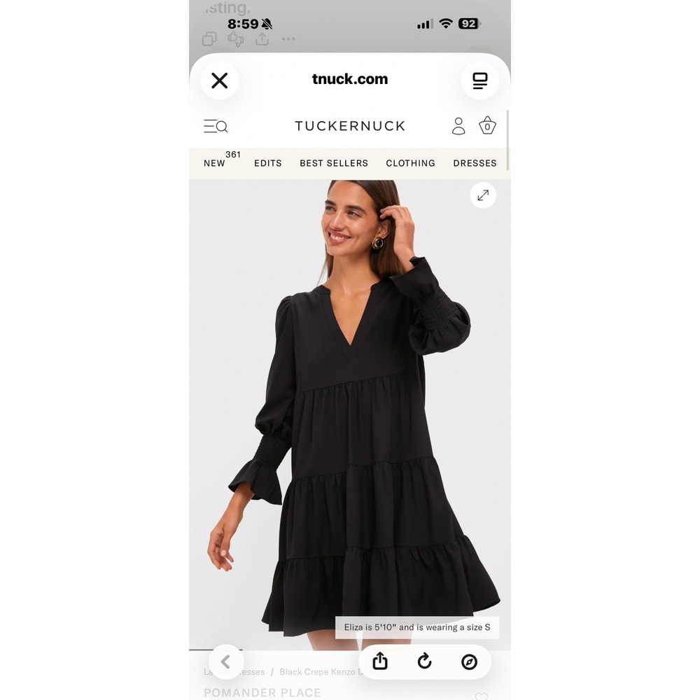 Pomander Place Black Tiered Mini Dress M Smocked Ruffle Bell Sleeve V Neck